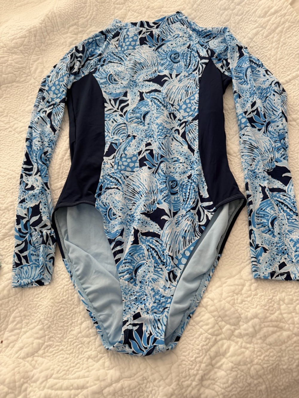 Lilly Pulitzer Blue Multi Floral Long-Sleeve One-Piece surf swimsuit